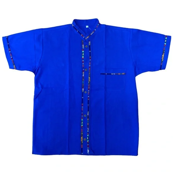 Cielito Lindo Shirts Mens Royal Blue Guayabera Coralillo Style